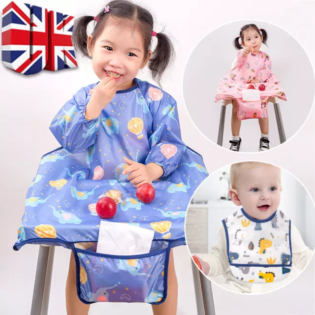 Baby Kids Bibs Long Sleeve Weaning Feeding Apron Coverall Highchair Xmas