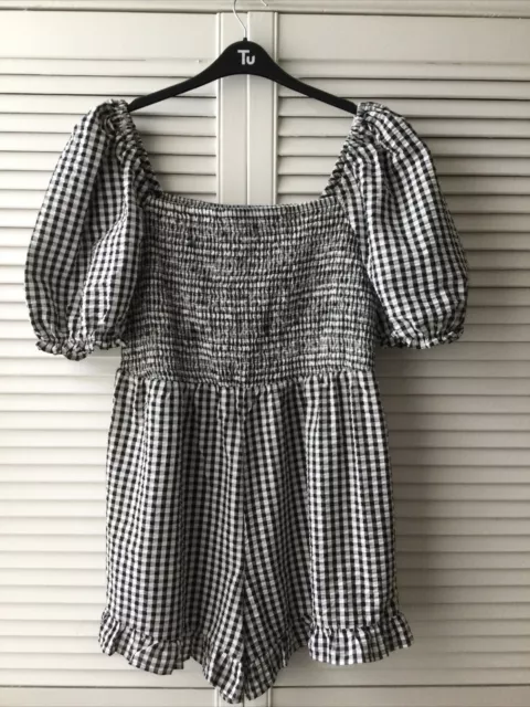 BNWT New Look Black And White Gingham Check Playsuit Size 16