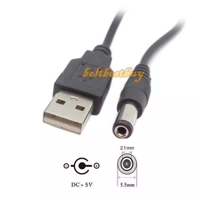 NEW USB 2.0 A Male Plug To 5.5x2.1mm Male Charger Charging DC Power Supply Cable 2