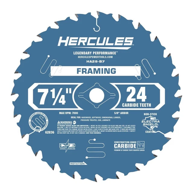 Hoja de sierra circular con marco 24T Hércules 7-1/4 in 62836