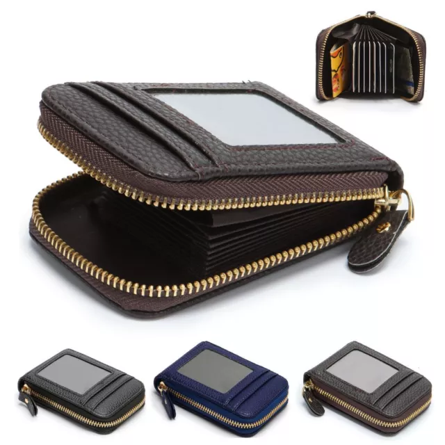 Men Wallet Credit Card Holder Genuine Leather RFID Blocking Zipper Pocket Thin