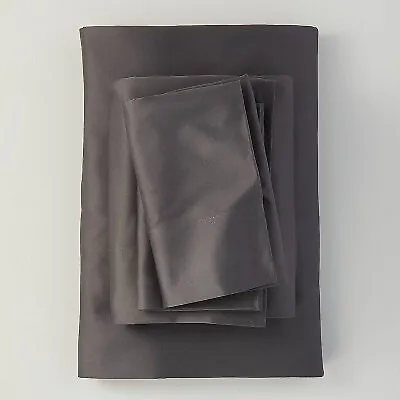 Queen 500 Thread Count Washed Supima Sateen Solid Sheet Set Dark Gray - Casaluna