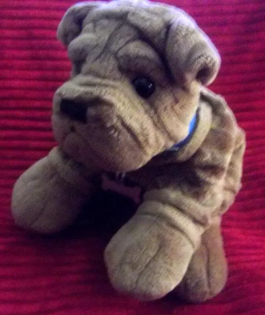 Large Shar pei Brown Wrinkly Dog Soft Toy by Keel Toys, with Blue Collar