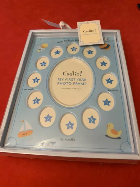 Baby's First Year Monthly Picture Photo Frame Blue Boy Cudlie Decor NEW