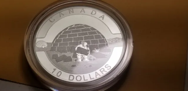 O Canada 2014 Proof Gem $10 Silver Coin The Igloo Living In The Arctic Area.