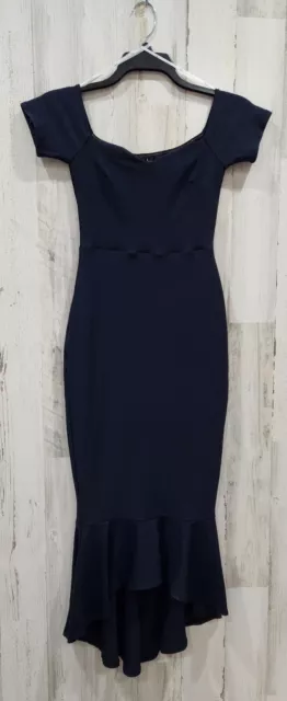 LULUS Size SMALL How Much I Care Midnight Blue Off The Shoulder Midi Dress**NWOT