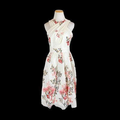 Antonio Melani Size 6 Sleeveless Embroidered Floral Dress White Cross Front