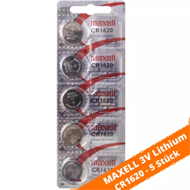 5 x Maxell CR 1620 Lithium Batterien 3V Knopfzellen DL1620 Blister CR1620 80mAh