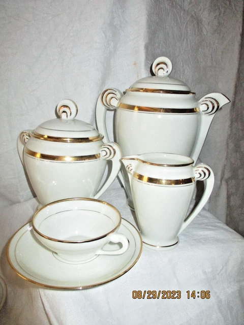 Service à Pâtisserie En Porcelaine De Limoges - Ancien Modèle Français Avec Décor Doré - Occasion