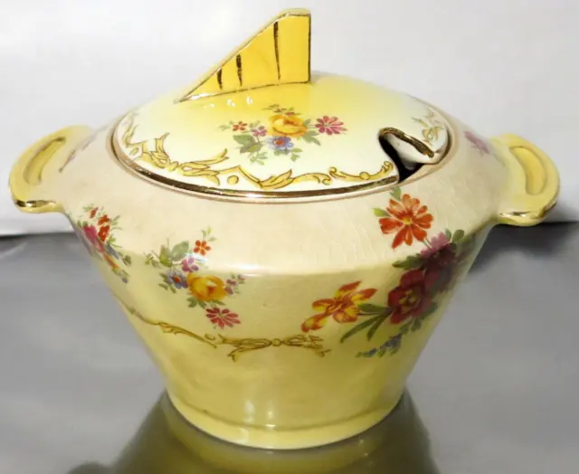 Royal Winton Grimwades Norman Pattern - Yellow Sugar Jar with Lid