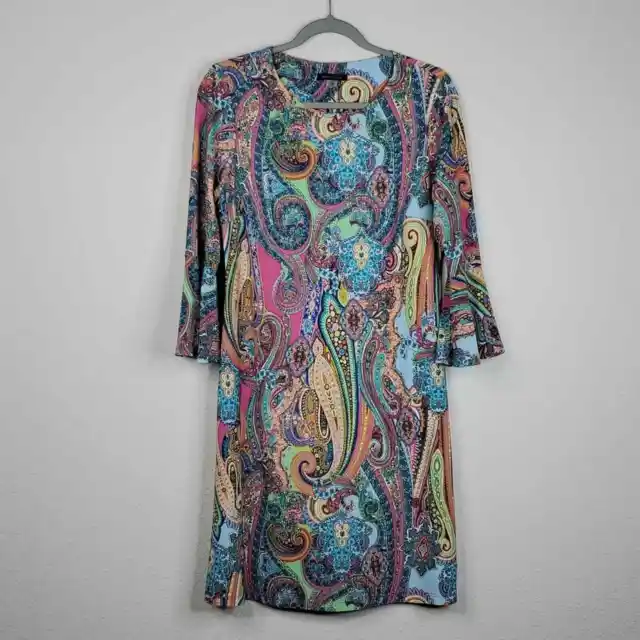 Tommy Hilfiger Paisley Dress Bell Sleeves Stretch Artsy Printed Womens 8 Crew