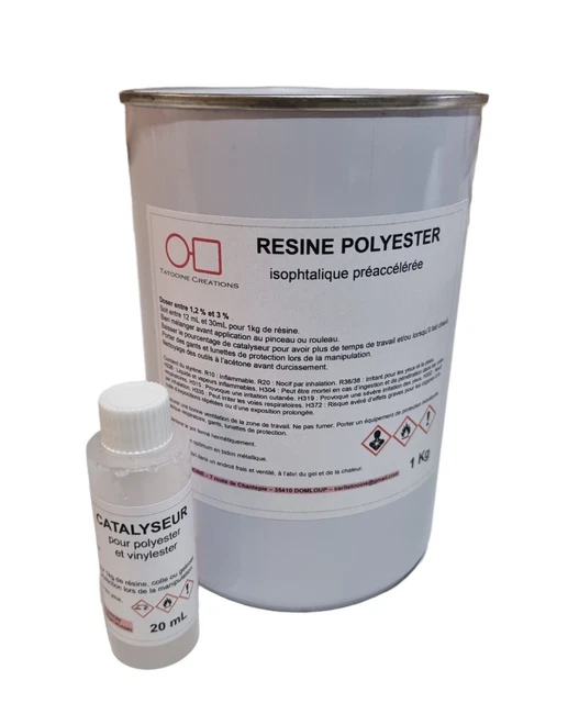 Résine Polyester Isophthalique GRIS RAL7035 - Kit 5 Kg + Durcisseur 100 Ml + Doseur - Marque SECCOM