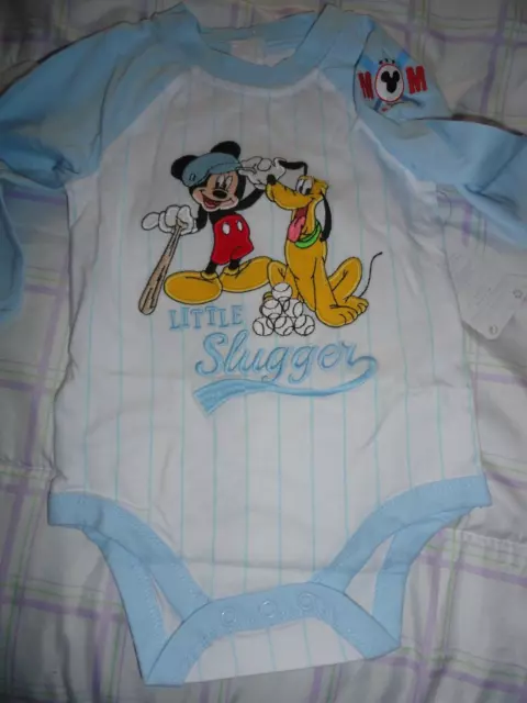 12-18 Month Mickey Mouse & Pluto LITTLE SLUGGER Oneies NIP Disney