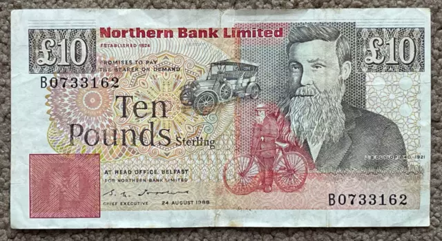 Northern Bank Limited / Ireland: £10 Pounds banknote Fine condition. 24.08.1988.