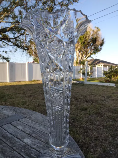 15" ABP BRILLIANT CUT GLASS CRYSTAL ABC Trumpet Vase