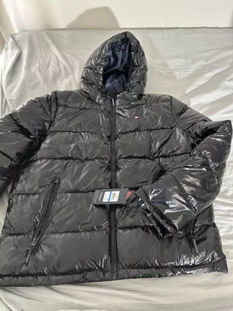 Tommy Hilfiger Men's XL Black Pearlized Hooded Performance Puffer Jacket $250