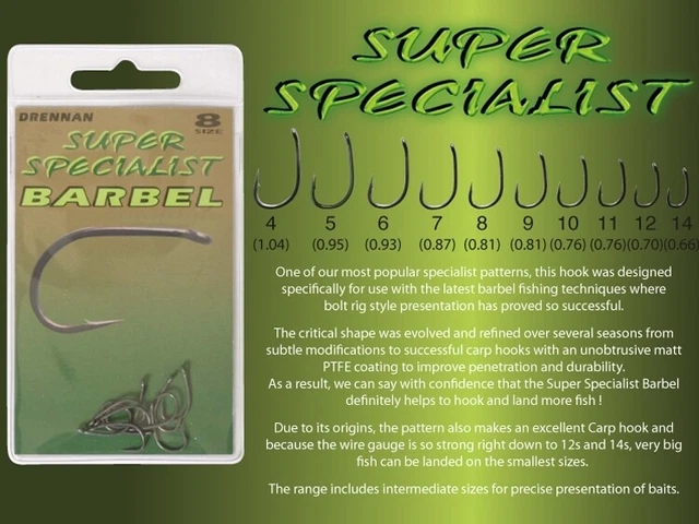 Drennan Super Specialist Barbel Eyed Barbed Hooks ALL SIZES