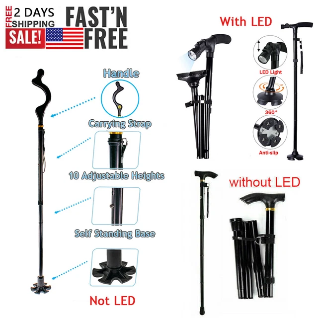 Foldable Non-slip Walking Stick Easy Adjustable Travel Hiking Cane Trekking Pole