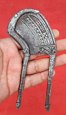 Old Early Iron Betel Nut Cutter Hand Carved Grid Cut Rare Mughal Collectible