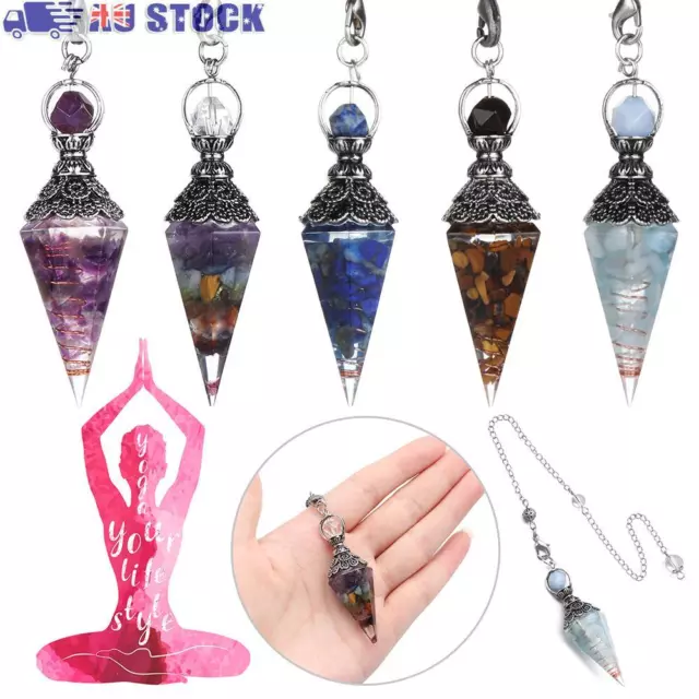 Wicca Dowsing Pendulum Gemstone Divination Chakra Crystal Pendant Neckalce