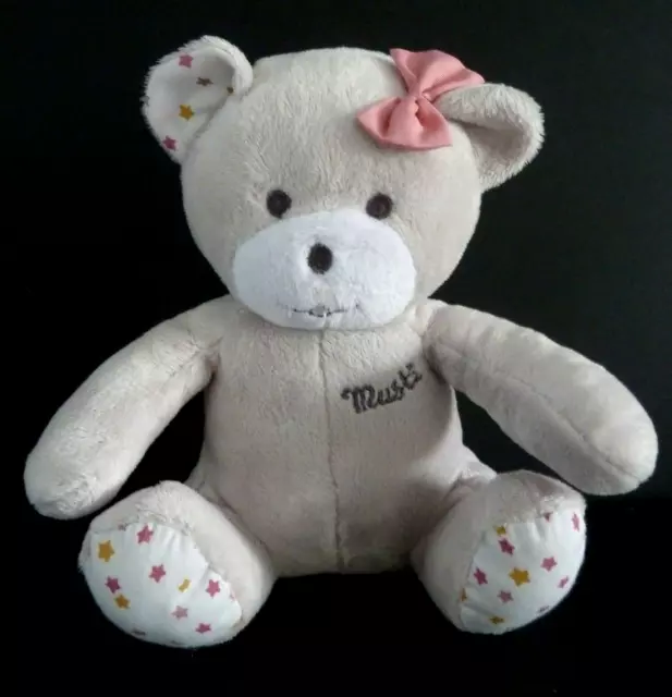 *. Doudou Peluche Musti Mustela Ours Gris Blanc Etoile Rose Jaune Noeud Neuf*