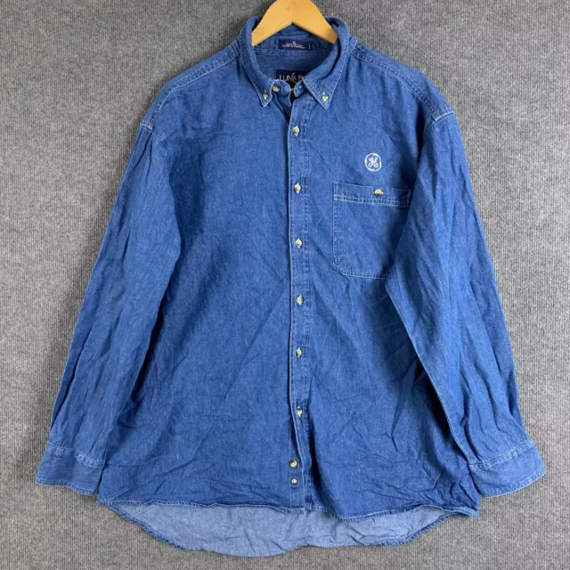 Luna Pier Shirt Mens Extra Large Blue Denim Button Up Lightweight Collar Vintage