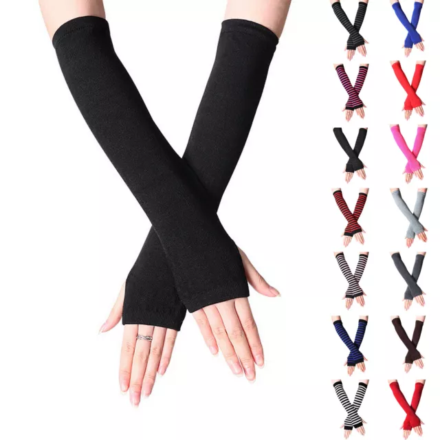 Women Wrist Arm Knitted Mitten Gloves Ladies Fingerless Warmer Hand Winter Long