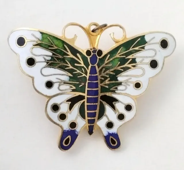 Vintage Butterfly Enamel Cloisonne Gold Tone Metal Brooch Pin Pendant