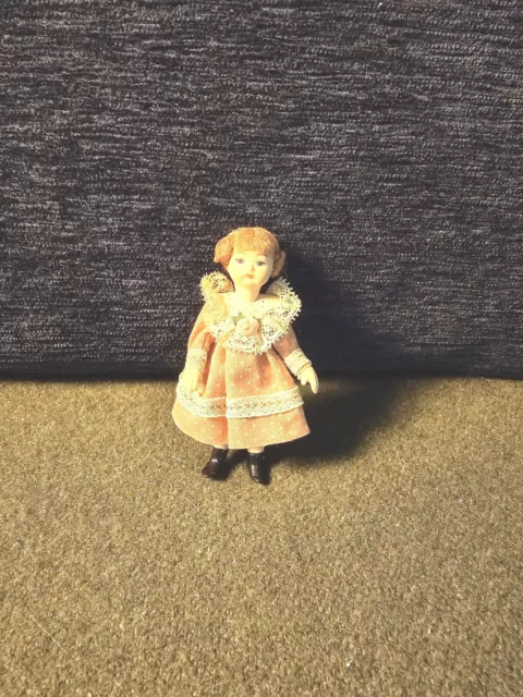 Vintage Small Doll  Porcelain/Bisque 3" Tall Victorian Girl Miniature Doll