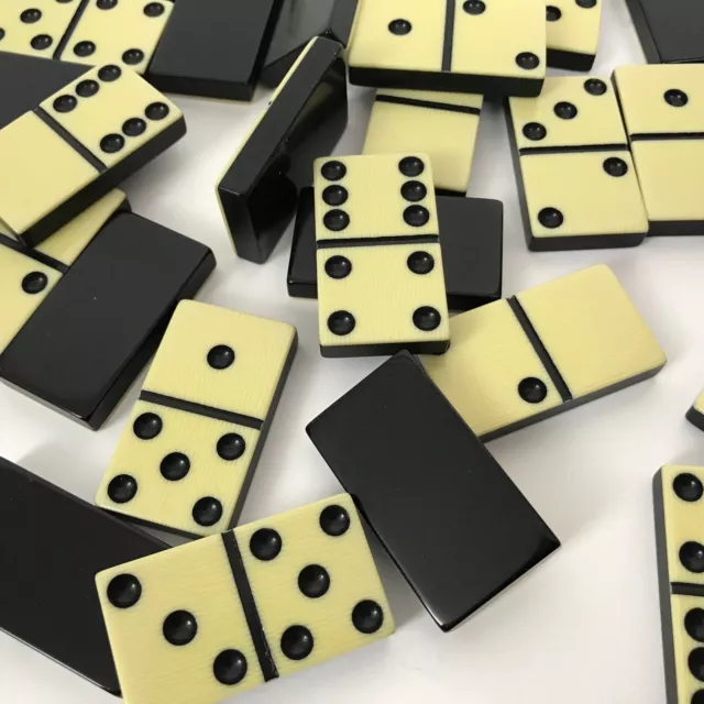 BAKELITE Vintage Two Tone Black & White Dominoes Marblelike Double SIX Complete BAKELITE Vintage Two Tone Black & White Dominoes Marblelike Double SIX Complete