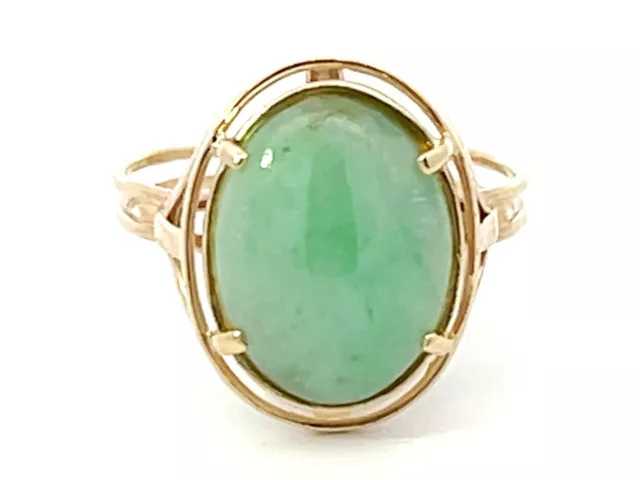 Mings Green Cabochon Jade Ring 14k Yellow Gold