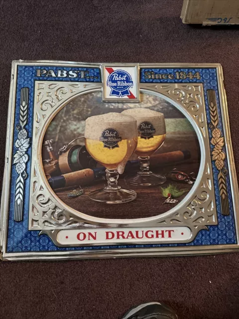 Rare Vintage Pabst Blue Ribbon Beer On Draught Fishing Beer Sign Rod Reel Lures