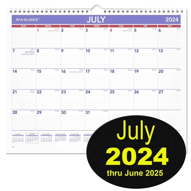 ATAGLANCE AY828 20242025 July 2024 Academic Wall Calendar, 147/8 x