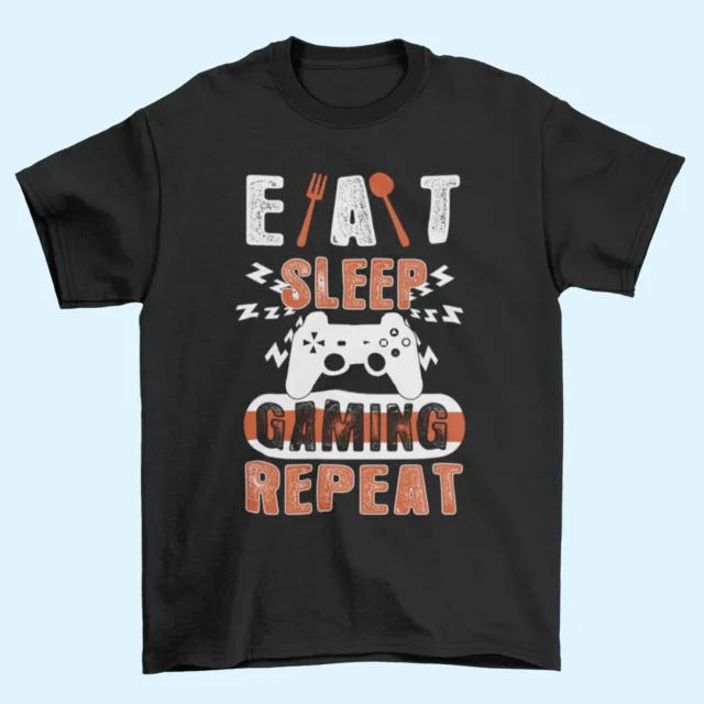 T-shirt divertente gamer EAT SLEEP GAMING REPEAT taglie da small a 6XL videogiochi regalo 8