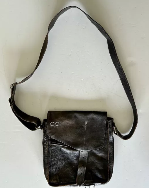 Bed Stu Venice Beach Leather Crossbody Messenger Bag Distressed Dark Brown