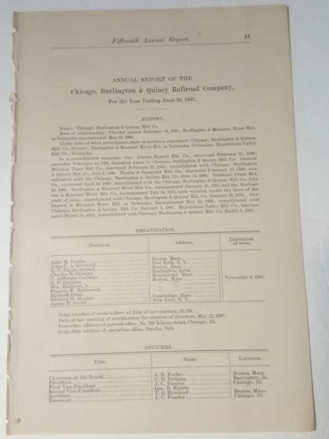 1897 Kansas RR report Chicago Burlington & Quincy Railroad branches spurs train