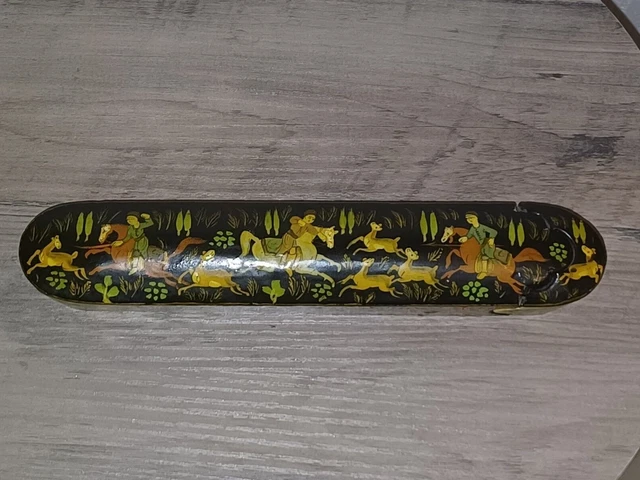 Barrette Cheveux Vintage Papier Mâché Peinte à La Main - Motif Floral Zhostovo - Artisanat Russe
