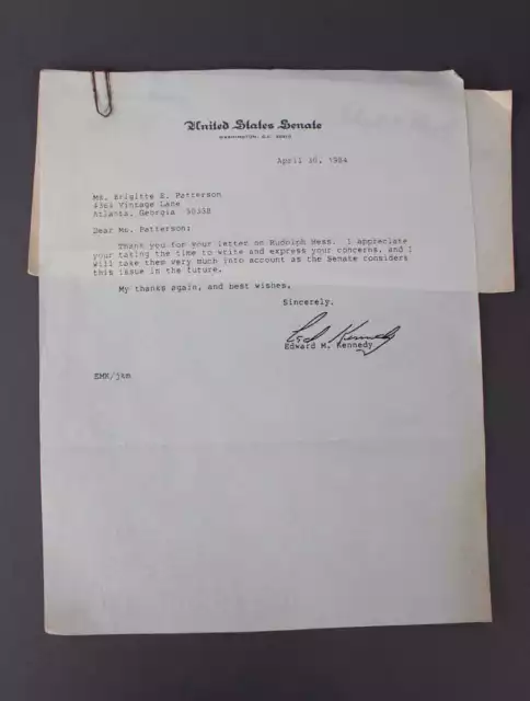 Edward M Kennedy amerikanischer Senator Brief 1984