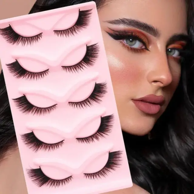 5 Pairs Cat Eye Lashes Faux Mink Eyelashes Clear Band Lashes Natural Look W H3L0