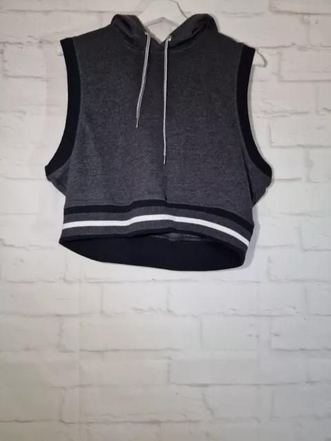 Golddigga Hoodie Size 14 Charcoal Grey Crop Cropped Sweatshirt Sleeveless