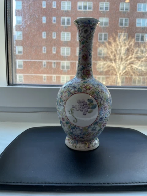 Antique Chinese Famille Rose Vase Qing Dynasty/ Earlier Mint Gorg Estate 7” inch