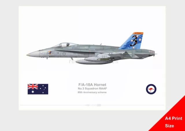 Warhead Illustrated F/A-18A Hornet 3 Sqn RAAF 90th Anniversary A4 Aircraft Print