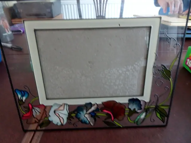 Cascadia Art Wales Floral Stained Hand Painted Glass Photo Frame