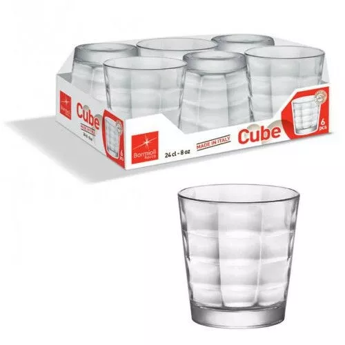 Set 6 Bicchieri Acqua Vino da Tavola in Vetro Cube 24 cl Bormioli