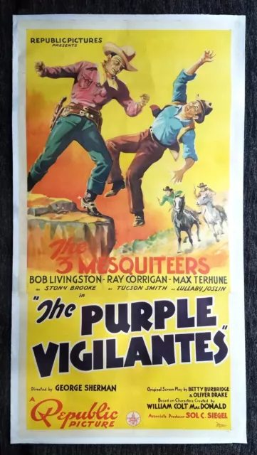 PURPLE VIGILANTES ✯ CineMasterpieces 1938 COWBOY WESTERN ORIGINAL MOVIE POSTER