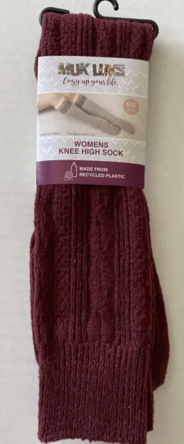 Muk Luk Womens Knee High Socks 1 Pair Dark Red Size 6-11