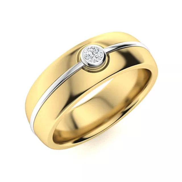 14K Deux Ton or Rond 0.06 Carat Véritable Diamant Homme Mariage Alliance 7 MM