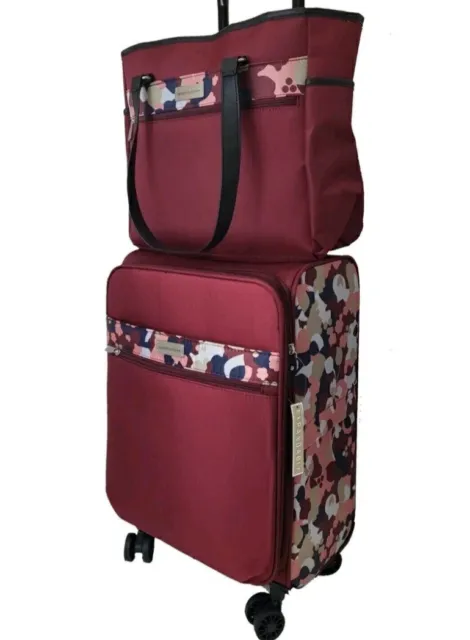 NWT 2 pc Set Samantha Brown 22" Spinner Luggage & Satchel Burgundy Floral $179
