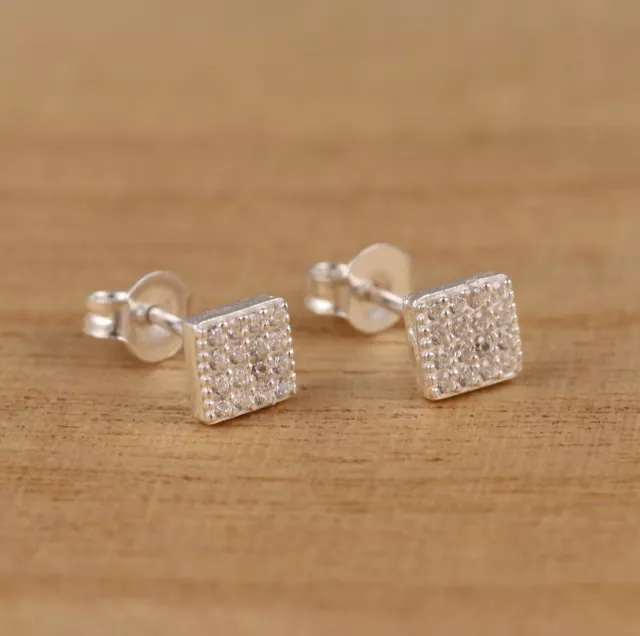 Genuine 925 Sterling Silver CZ Square Studs Cubic Zirconia Earrings Gift Boxed