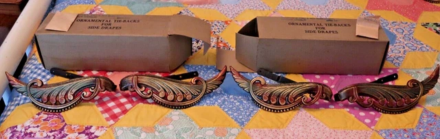 New Old Stock 2 Pairs Antique Victorian/Early 1900's Cast Iron Drapery Tie-Backs
